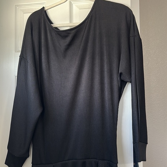 Thick Free People Ribbed Long Sleeve Black Dress - Picture 9 of 16